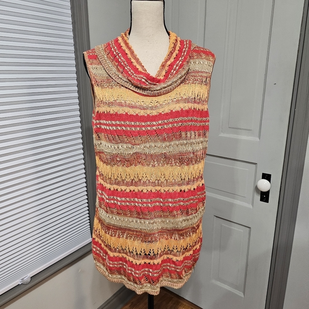 Jones New York Open Net Sleeveless Cowl Neck Top